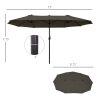 Outsunny Extra Large 15ft Patio Umbrella, Double-Sided Outdoor Umbrella with Crank Handle and Air Vents for Backyard, Deck, Pool, Market, Gray