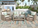 Patio Furniture Set, 4 Piece Outdoor Conversation Set All Weather Wicker Sectional Sofa with Ottoman and Cushions